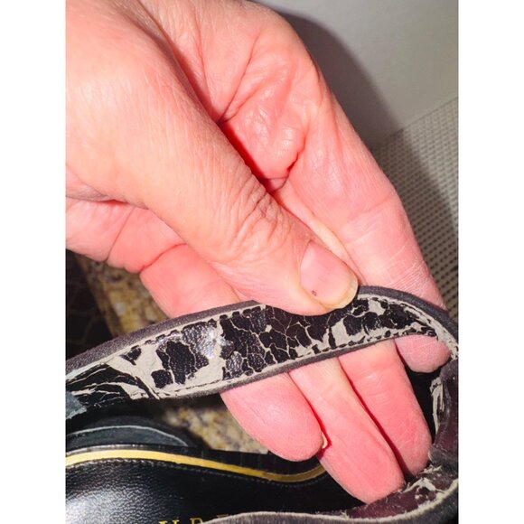 Lauren Ralph Lauren Black Crocodile Embossed Strappy Heels With Gold Buckle 6 - Picture 8 of 11